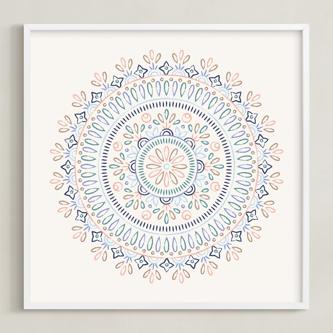 "Jardin Mandala" - Art Print in Cornflower by Amber Barkley - Framed