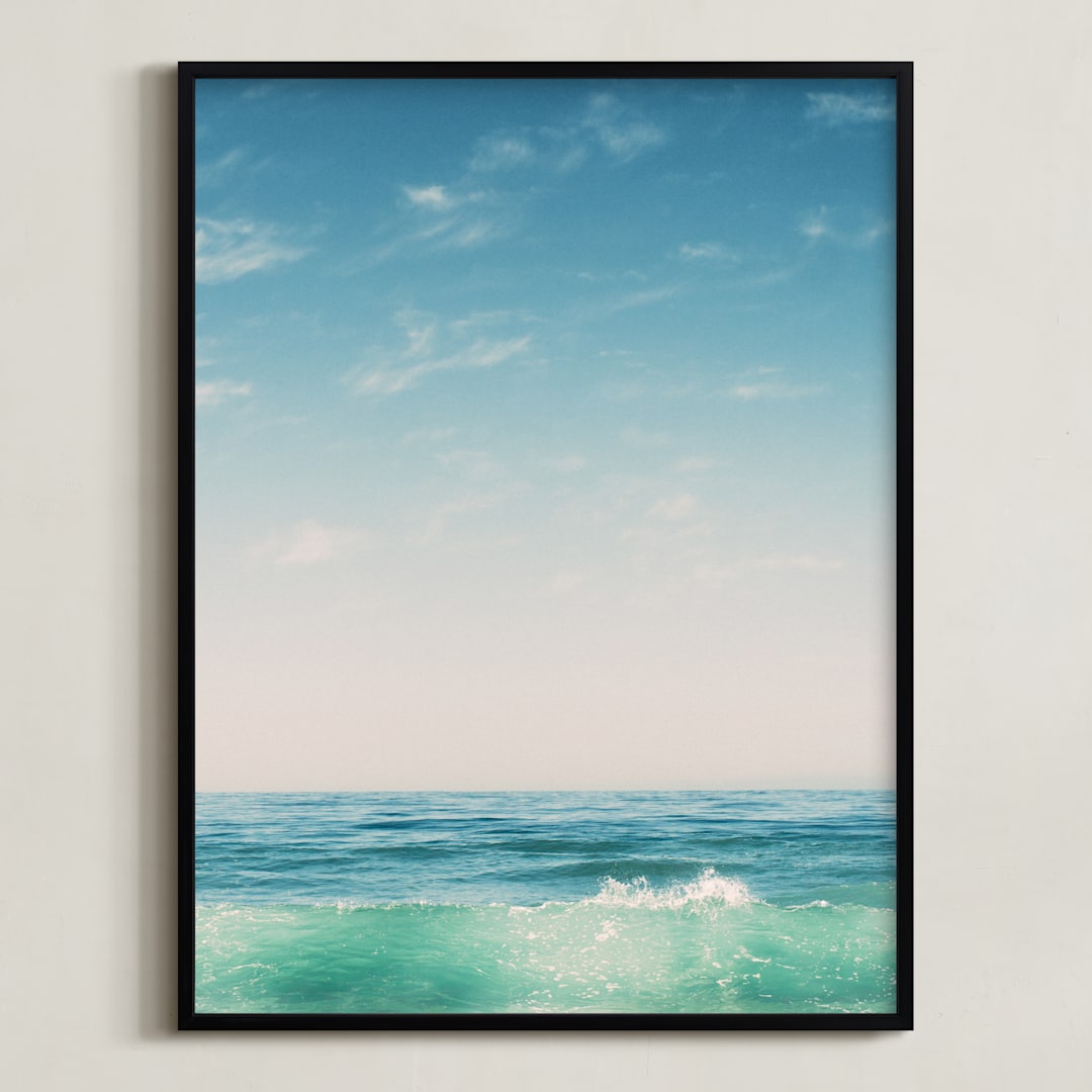 "Malibu Surf and Sky II" - Art Print in Fresh Blue by Kamala Nahas - Framed