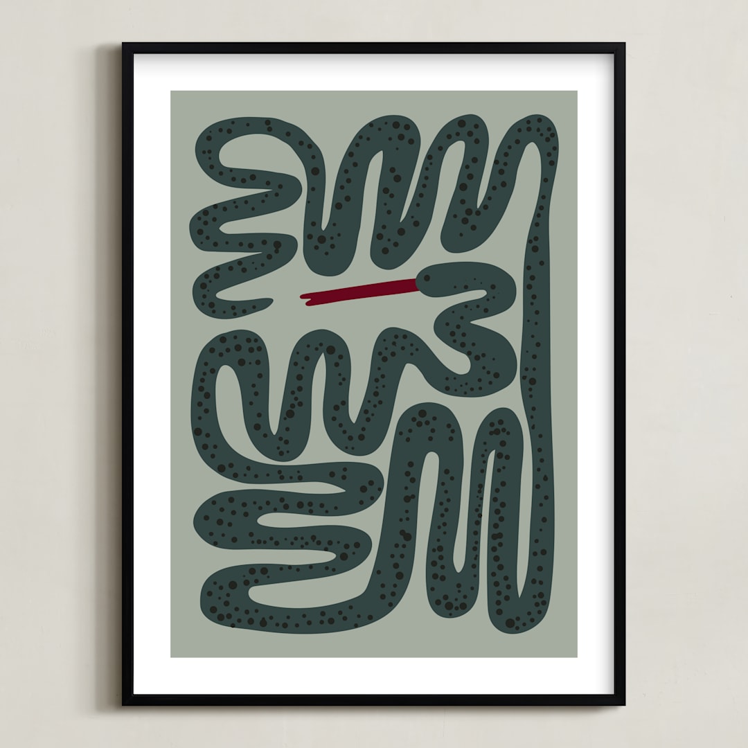 "Squiggly Snake" - Art Print in Cactus by Jenna Holcomb - Framed