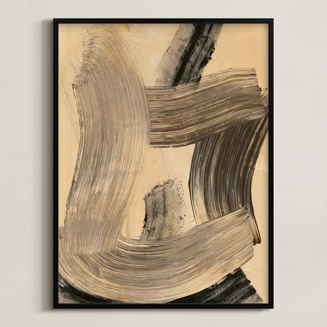 "Neutral Essence Series 2" - Art Print in Tan and Black by Angela Simeone - Framed