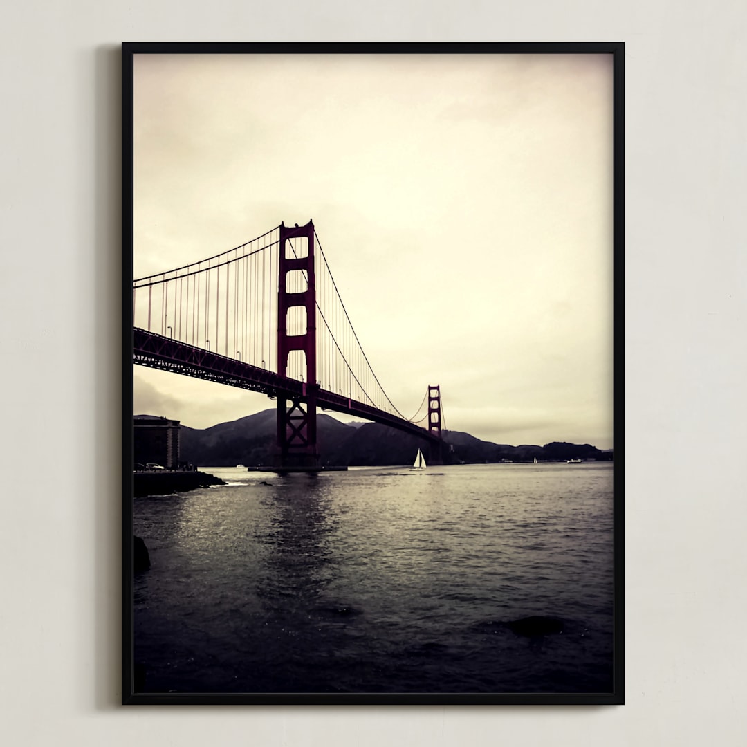 "Mysterious Golden Gate" - Art Print in Sepia Sky by Noonday Design - Framed