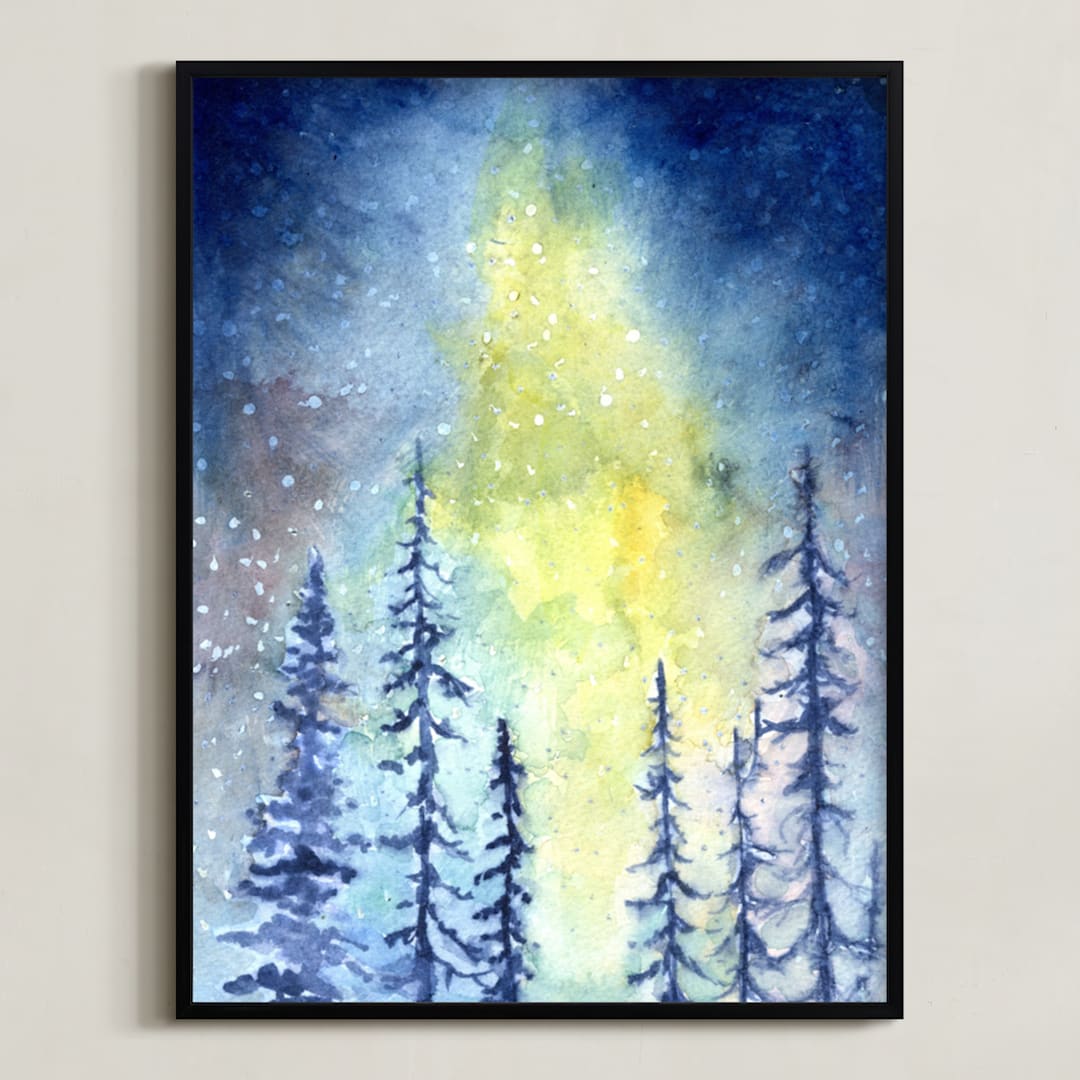 "Glorious Aurora" - Art Print in daring indigo by Amelia Gluba - Framed
