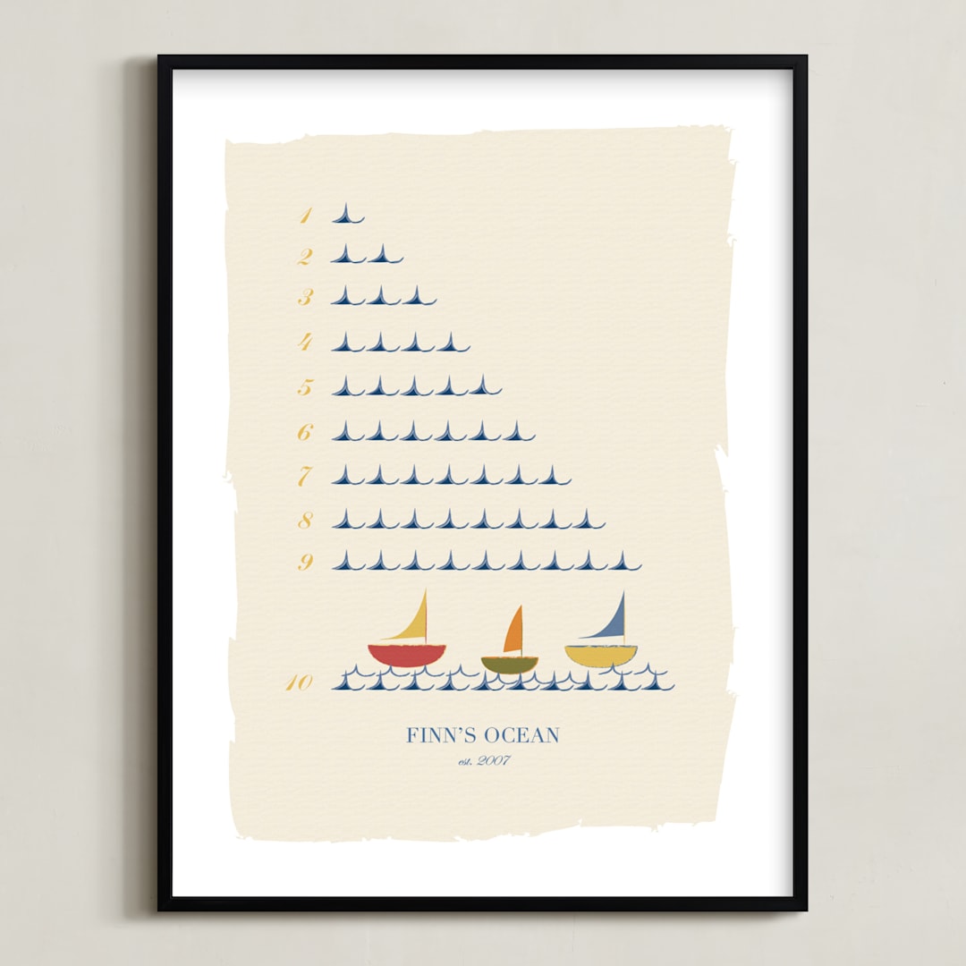"The Counting Ocean" - Personalized Art Print in Indigo by Michelle Enderton - Framed