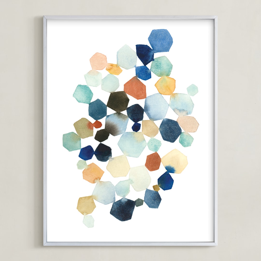 "Hexagon Cluster" - Art Print in Turquoise by Yao Cheng Design - Framed