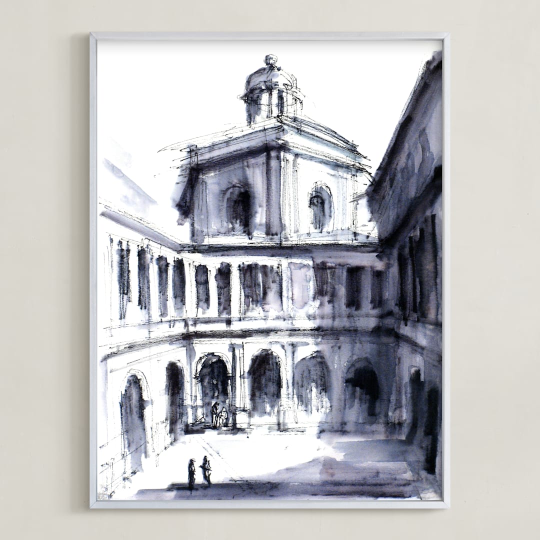 "Theater of space" - Art Print in Shadow Blue by Cailin Nikel-Zueger - Framed