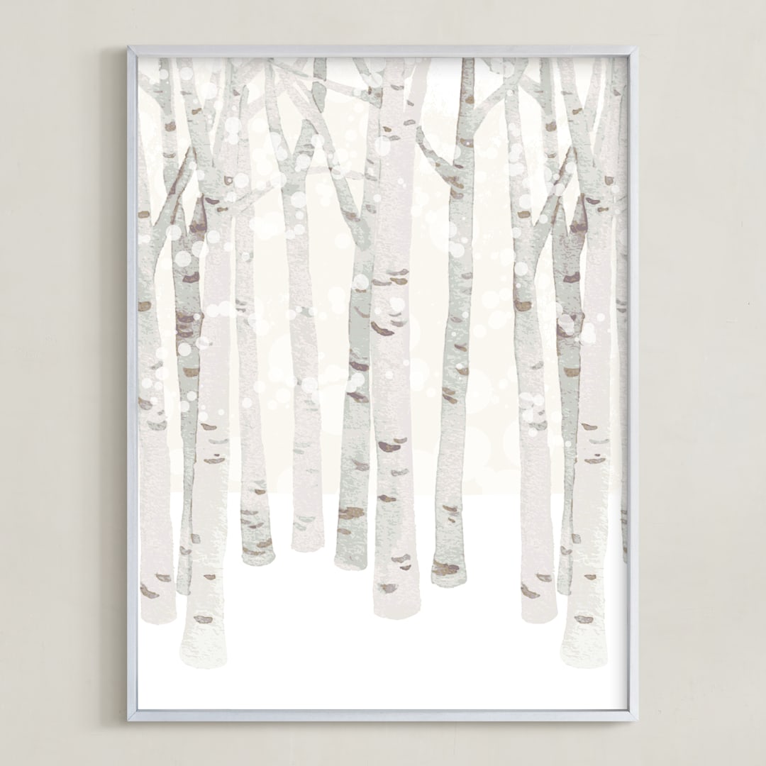 "Birch Woods in Winter" - Art Print in Ivory by Shannon Chen of Four Wet Feet Studio - Framed