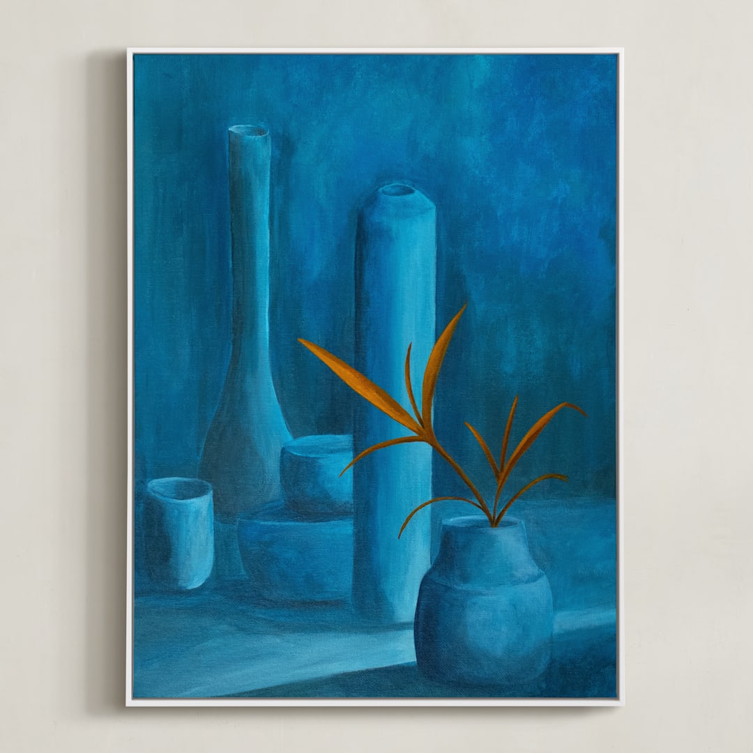 "The Leaf" - Art Print in Peacock by Michel Villalpando - Framed Canvas