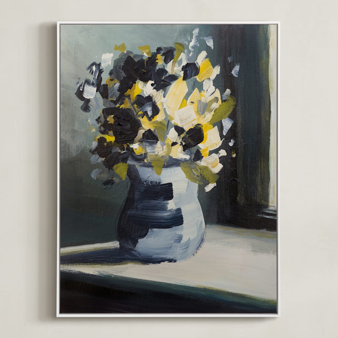"A Floral Mood" - Art Print in Dandelion by Jen Florentine - Framed Canvas