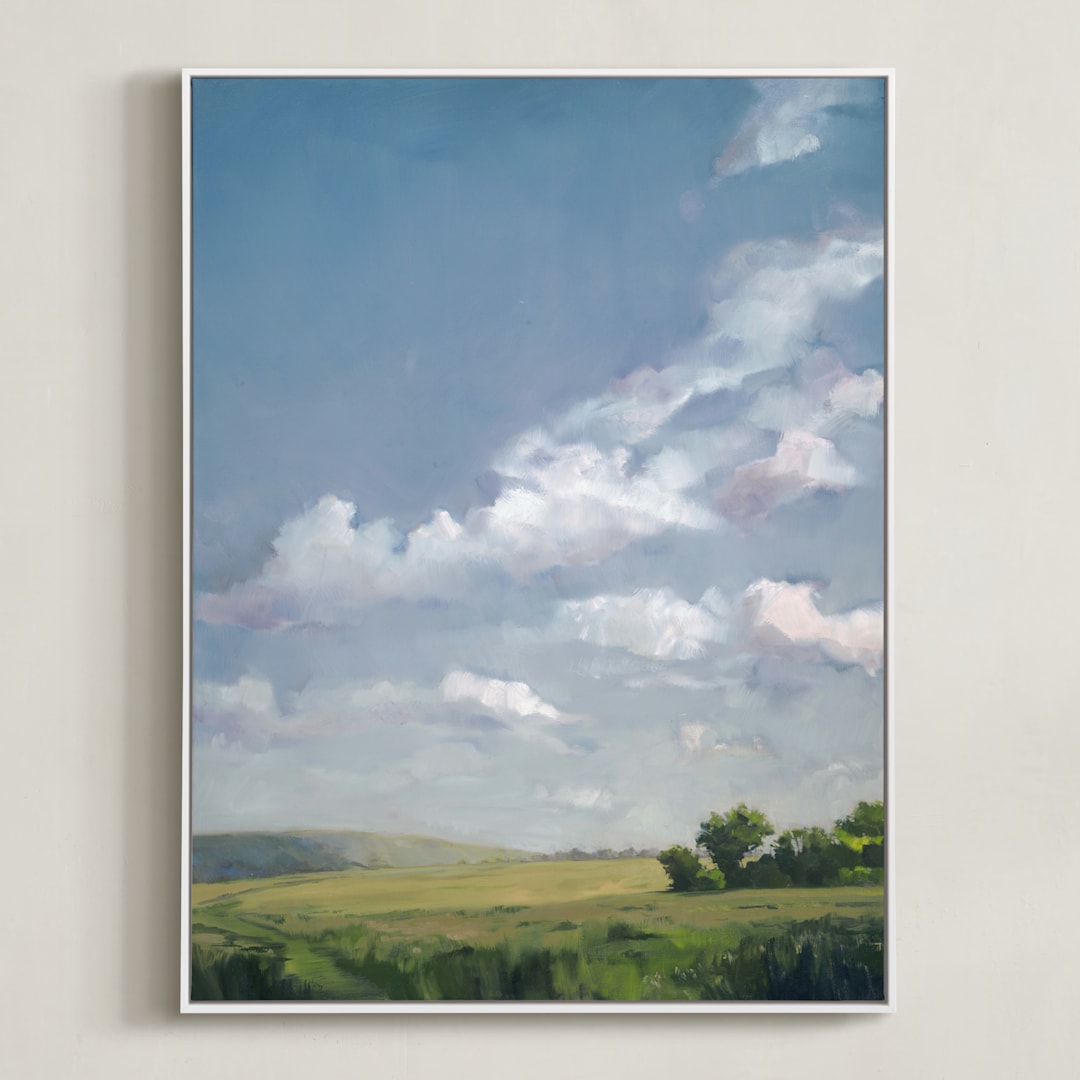 "First Bright" - Art Print in Perfect Day Blue by Stephanie Goos Johnson - Framed Canvas