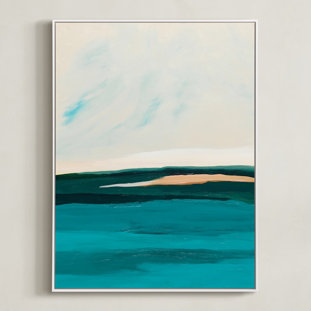 "Hawaiian Reef Abstract Painting" - Art Print in turquoise blue by Caryn Owen - Framed Canvas