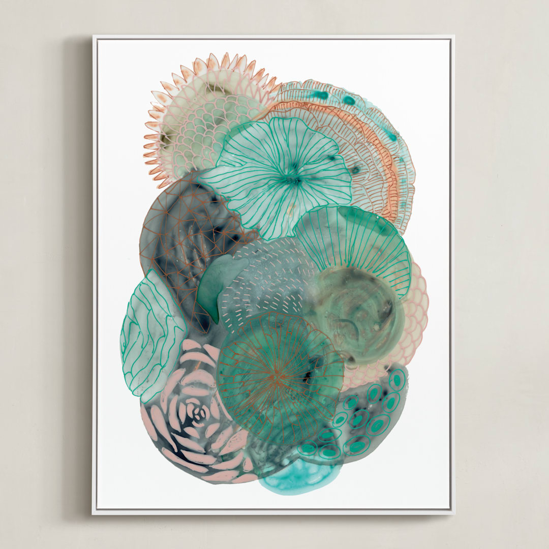"Grey Thoughts" - Art Print in Teal by Maggie Ramirez Burns - Framed Canvas