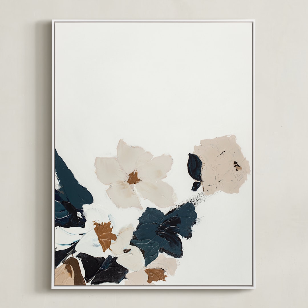 "Abstract Botanical Floral Diptych I" - Art Print in dark navy blue by Caryn Owen - Framed Canvas