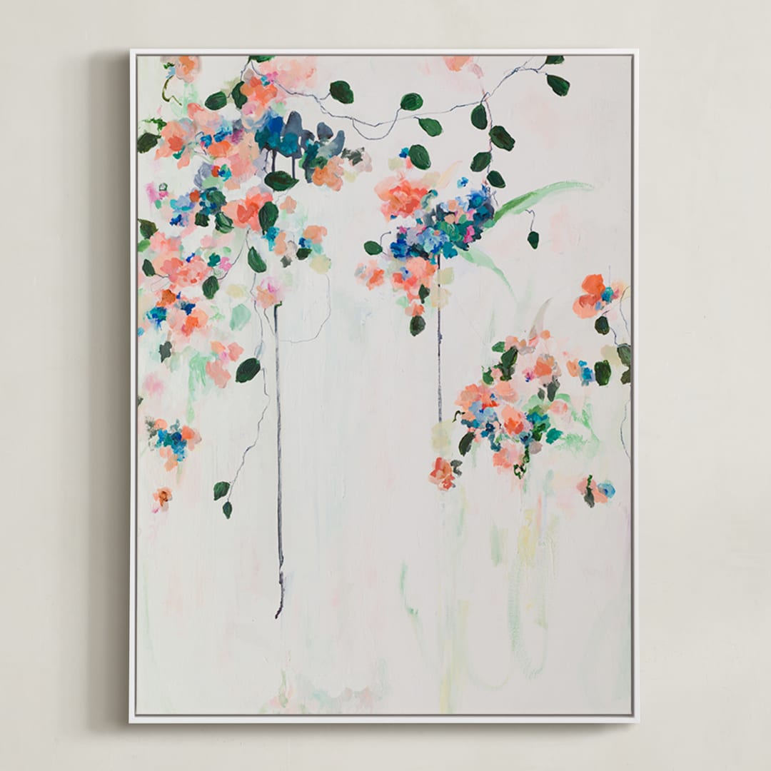 "Cascade" - Art Print in Coral by Sonal Nathwani - Framed Canvas