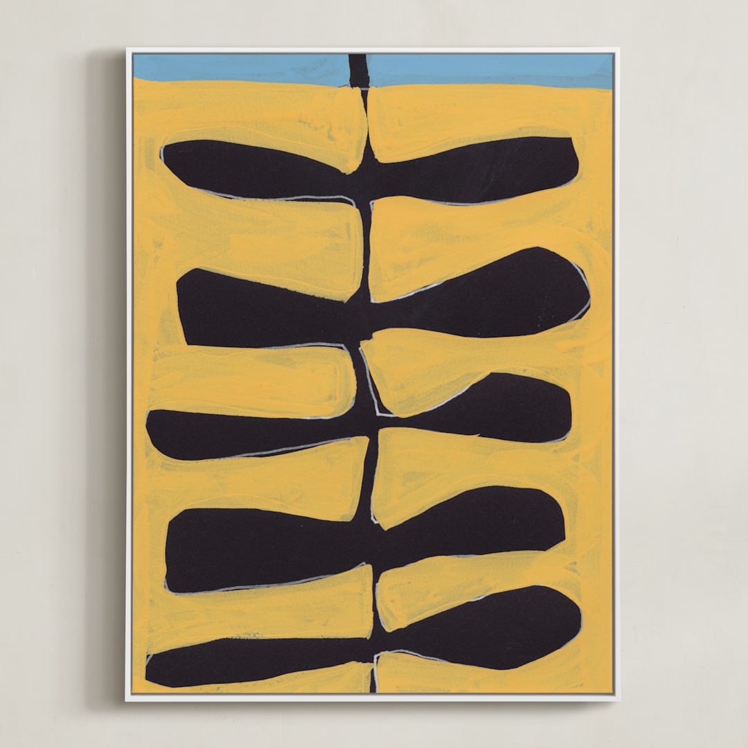 "Leaves and a Stem" - Art Print in Marigold by Deborah Velasquez - Framed Canvas