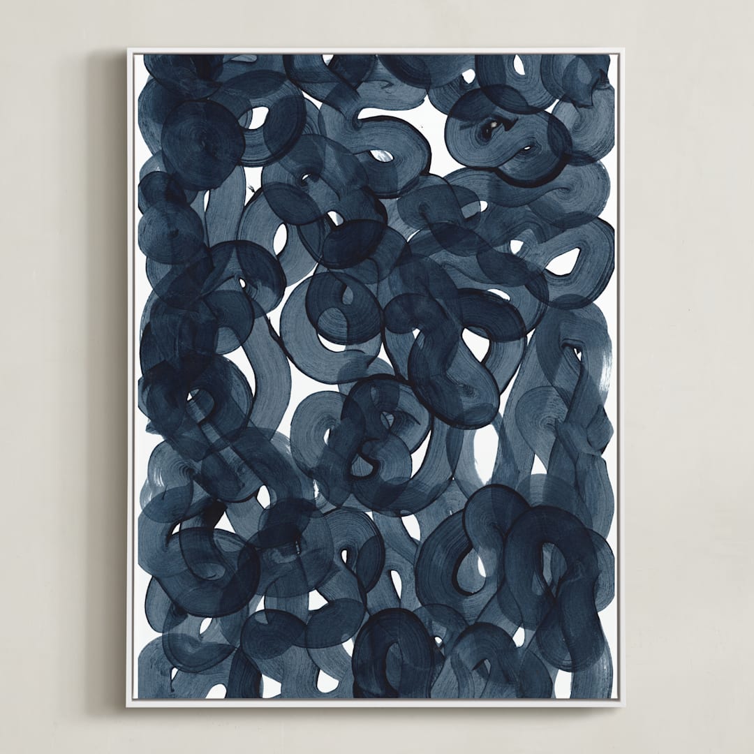 "Indigo Ink" - Art Print in Indigo by Erin McCluskey Wheeler - Framed Canvas