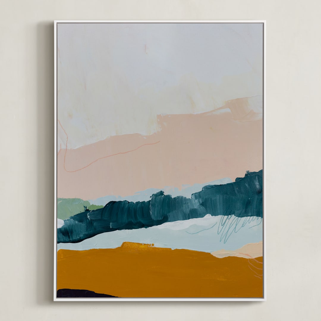 "Moving Mountains I" - Art Print in River Blue by Kayla King - Framed Canvas