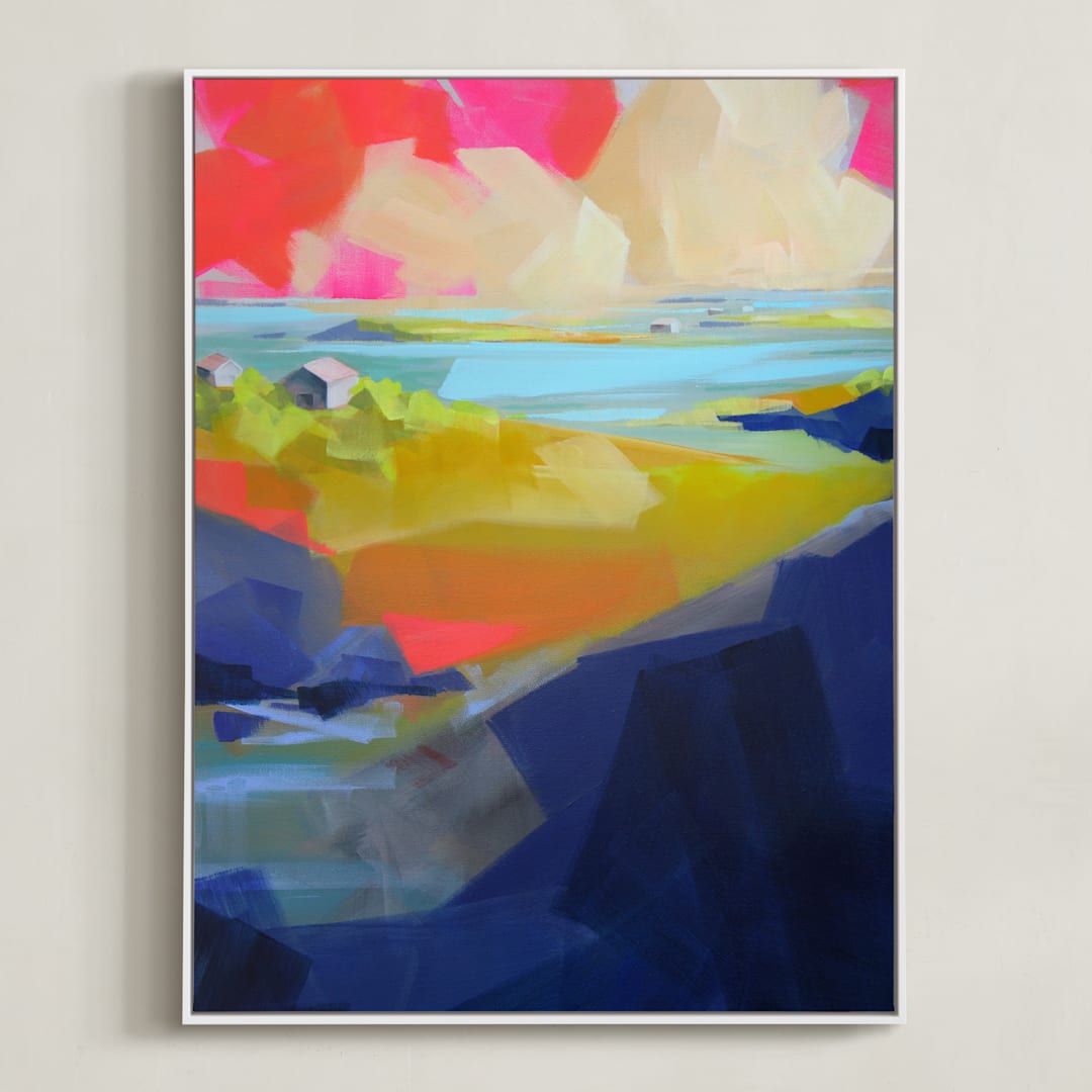 "Gone Coastal" - Art Print in Deep Blue by Jess Franks - Framed Canvas