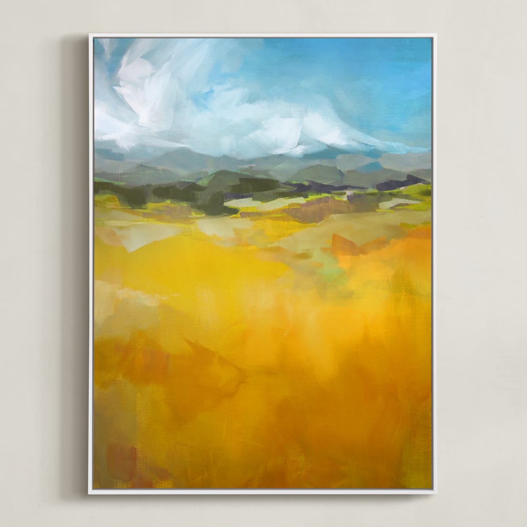 "Head for the Hills" - Art Print in Ochre by Jess Franks - Framed Canvas
