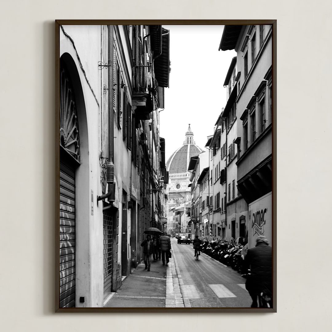 "Peeking Through No. 4 Il Duomo di Firenze" - Art Print in Black & White by Joey Crisostomo-Wynne - Framed