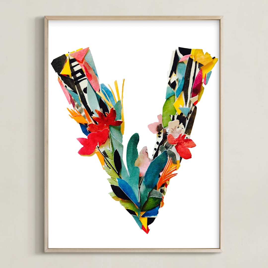 "Collage letter V" - Art Print in Viridian by Kiana Lee - Framed