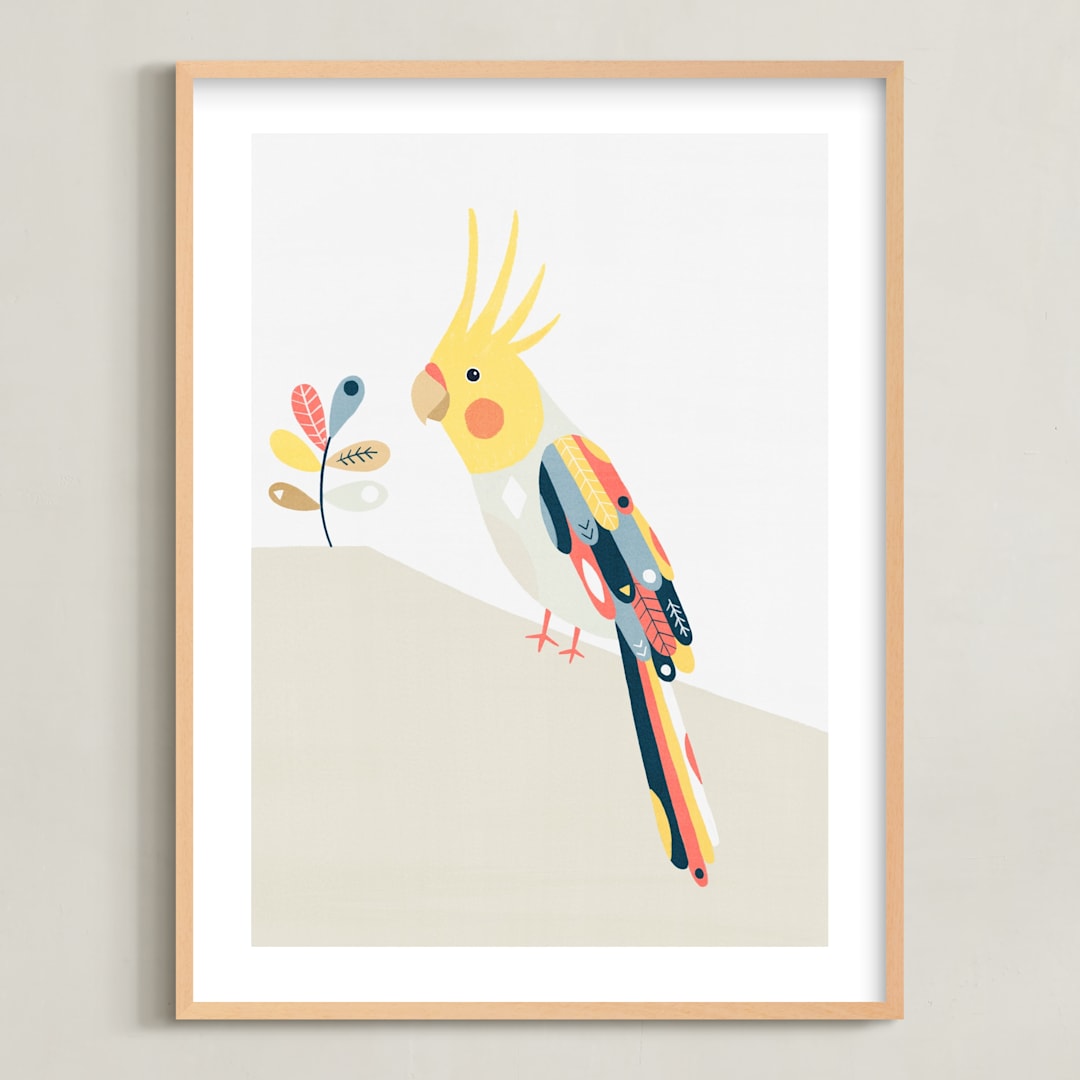"Cockatiel geometry" - Art Print in Cockatiel yellow by Tati Abaurre - Framed