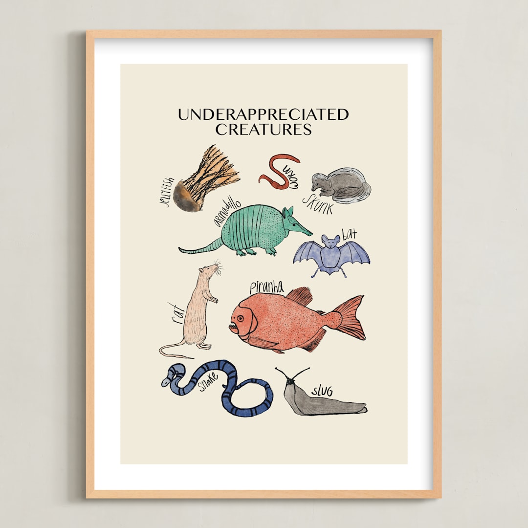 "Underappreciated Creatures" - Art Print in Turquoise Sea Green by Kellie Dykast - Framed