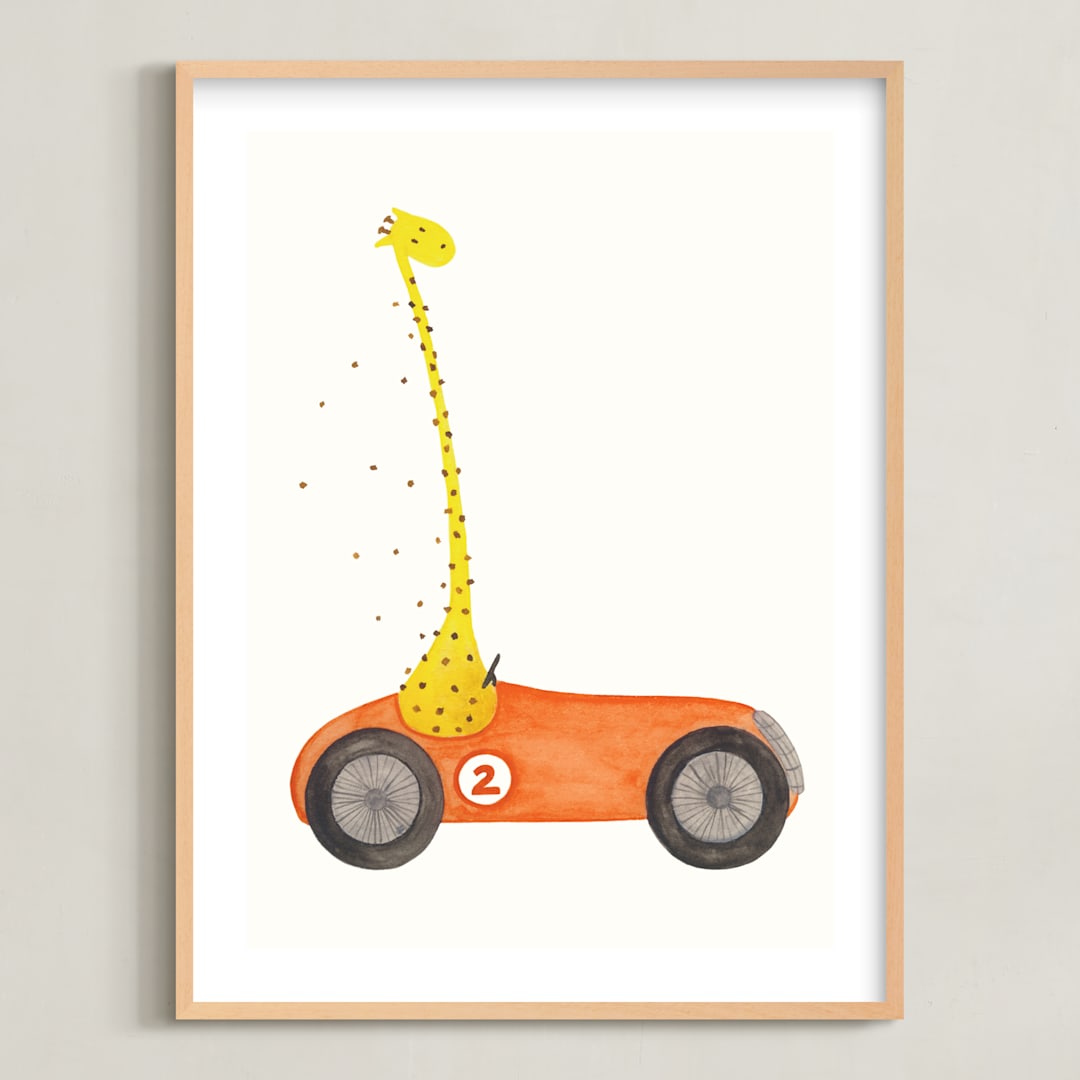 "Fast Riders III" - Art Print in Orange by Francisca Reyes - Framed
