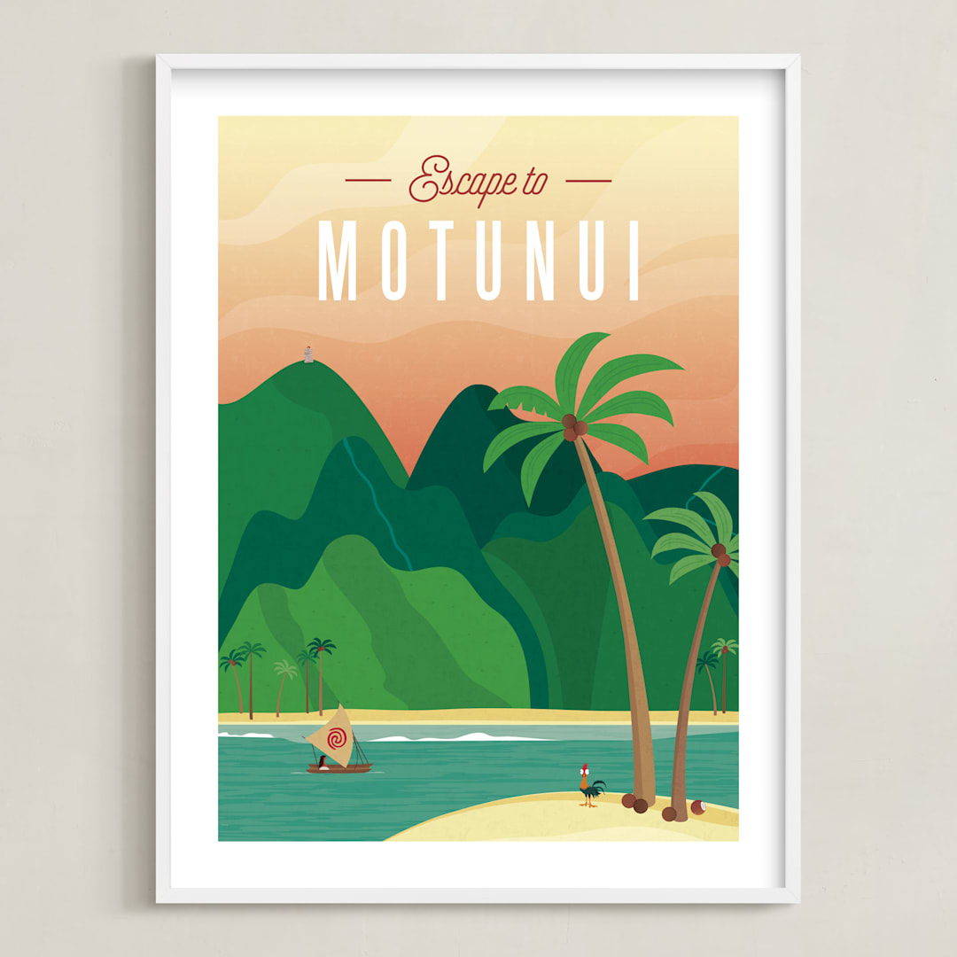 "Escape to Motunui" - Art Print in Sunset by Erica Krystek - Framed
