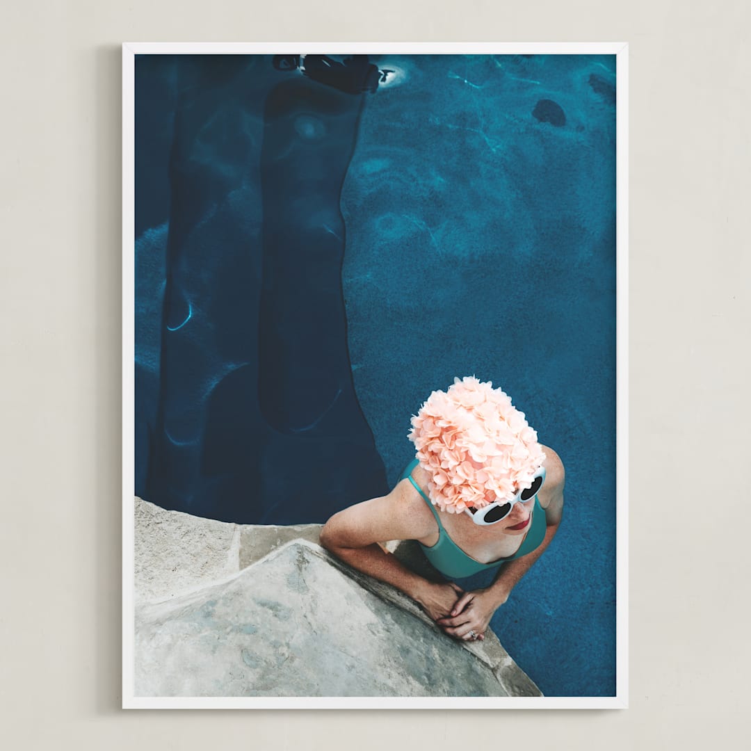 "lady in a swim cap" - Art Print in Rippling Blue by Alicia Abla - Framed