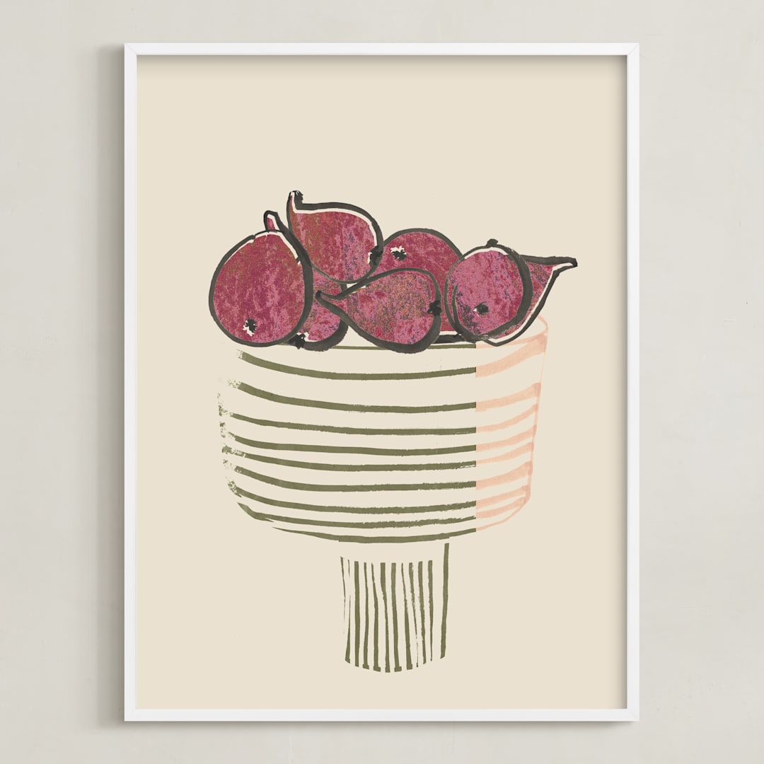 "Bowl of figs" - Art Print in ripen figs burgundy by Bethania Lima - Framed