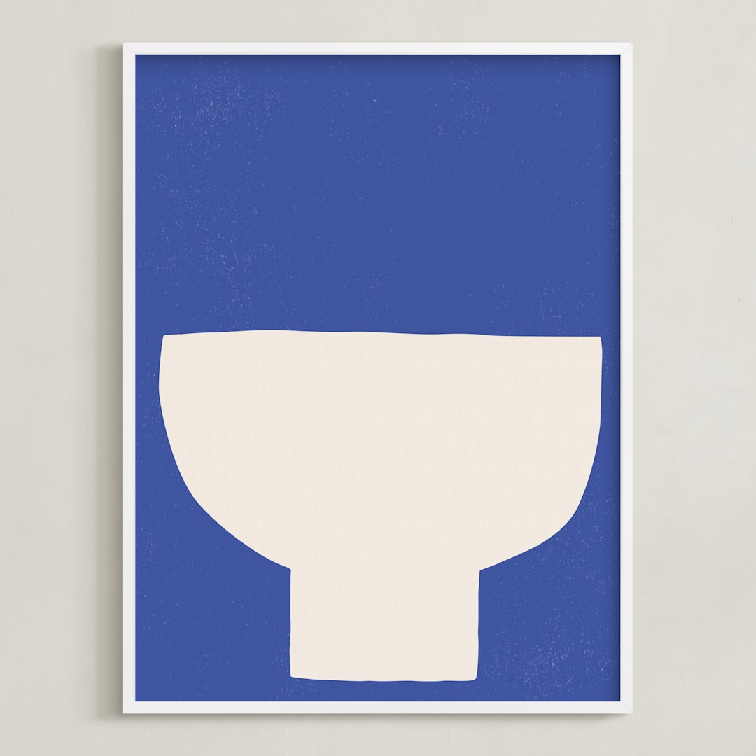"Ceramic Bowl Still Life" - Art Print in Bold Blue by Roseanne Kenny - Framed