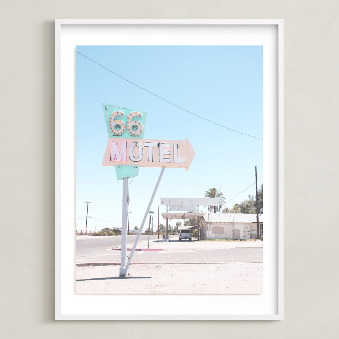 "66" - Art Print in vintage blue by Calais A Le Coq - Framed