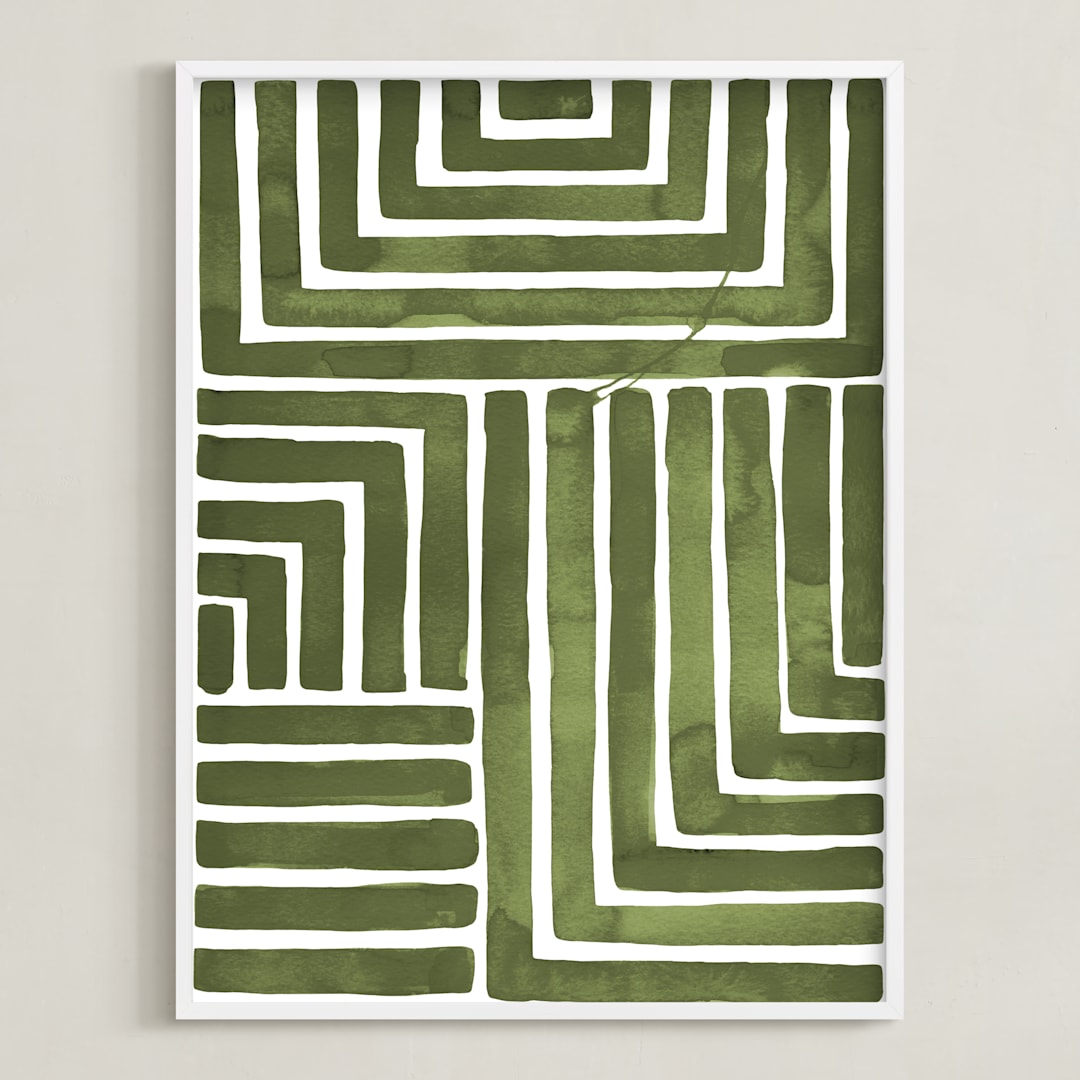 "Hard & Soft" - Art Print in Moss by Kristine Sarley - Framed