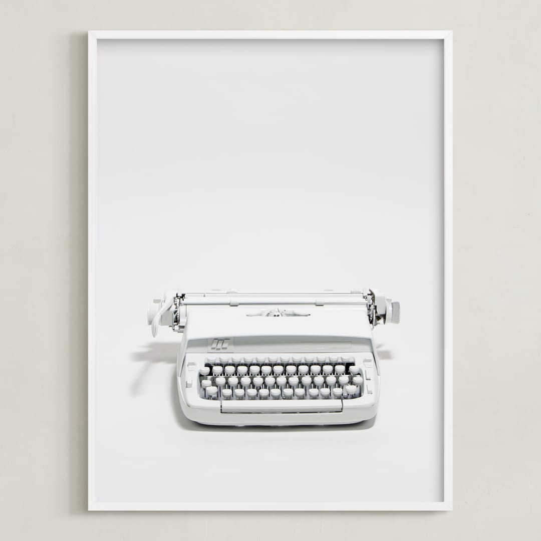 "The Typewriter" - Art Print in White on white by Cristiane - Framed