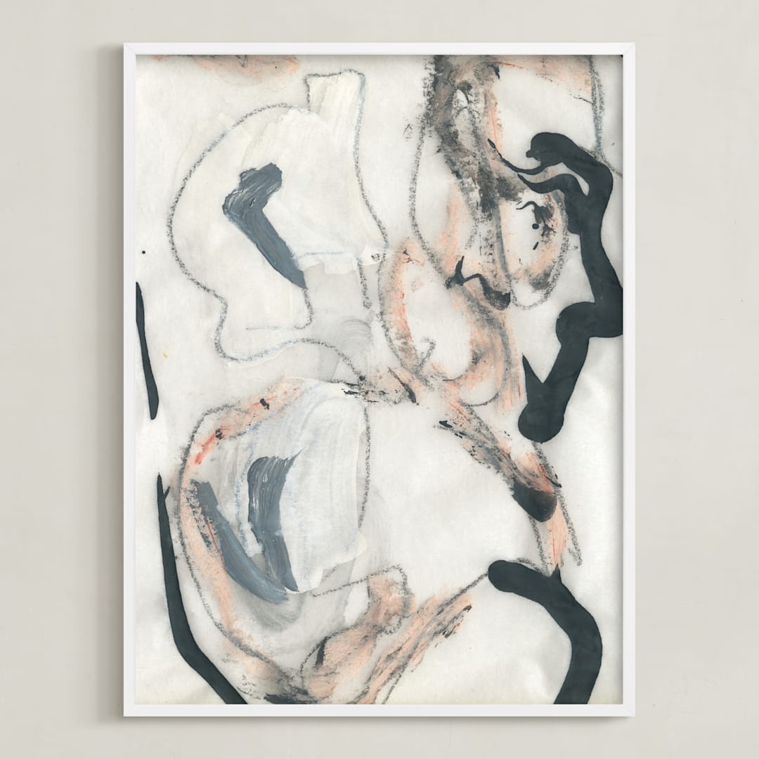 "Southern Cotton Series 4" - Art Print in Pink and Grey by Angela Simeone - Framed