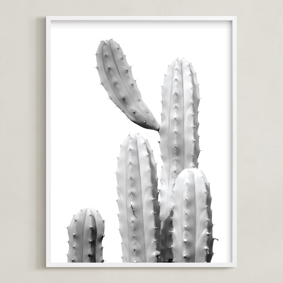 "Moorten Cactus Study 1" - Art Print in Silver Grey by Lisa Sundin - Framed