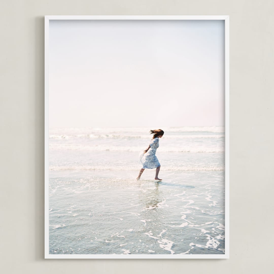 "Dreams + Waves" - Art Print in Ocean Neutral by Jenni Kupelian - Framed