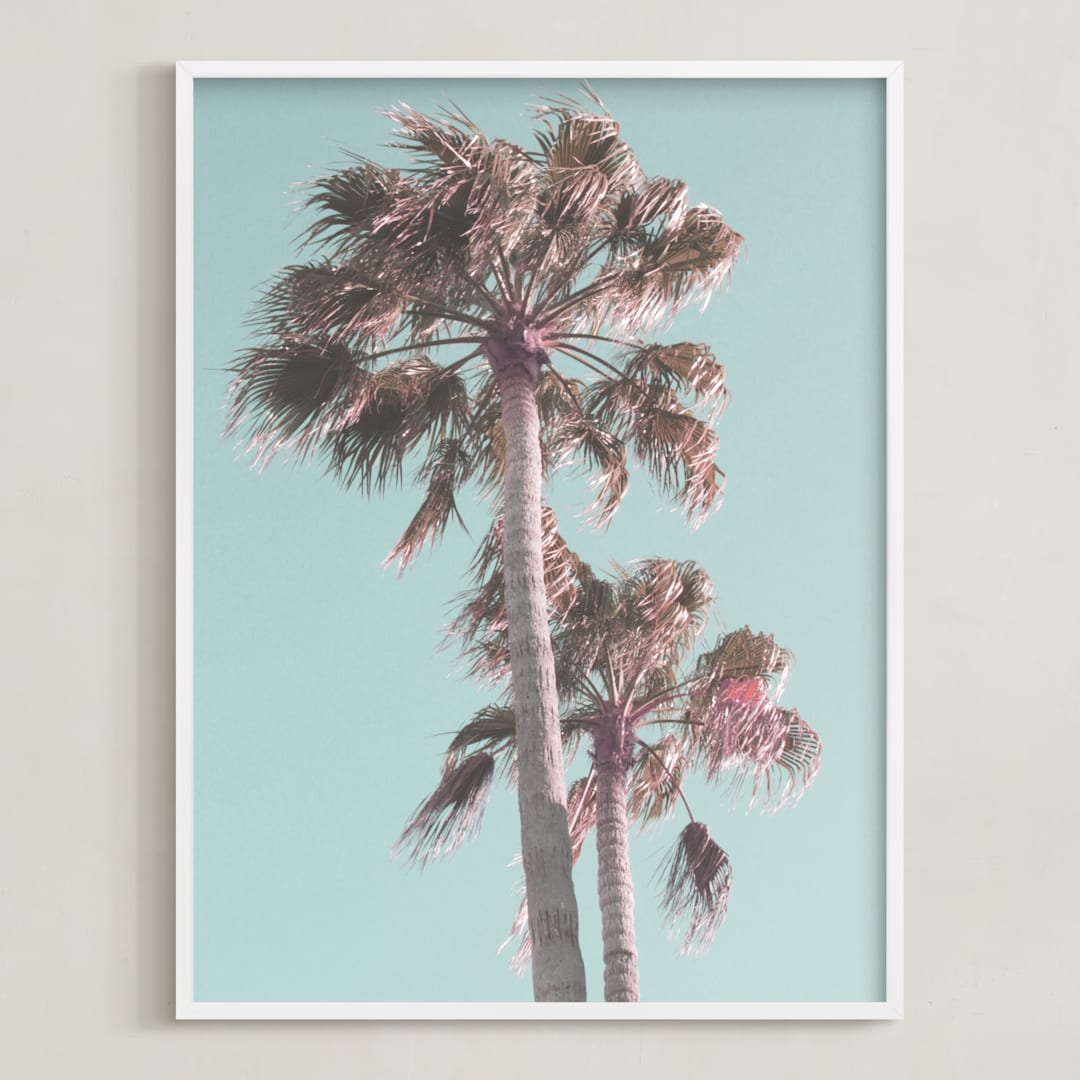 "Sun Bleached Palm Trees" - Art Print in sun-bleached turquoise  by Baumbirdy - Framed