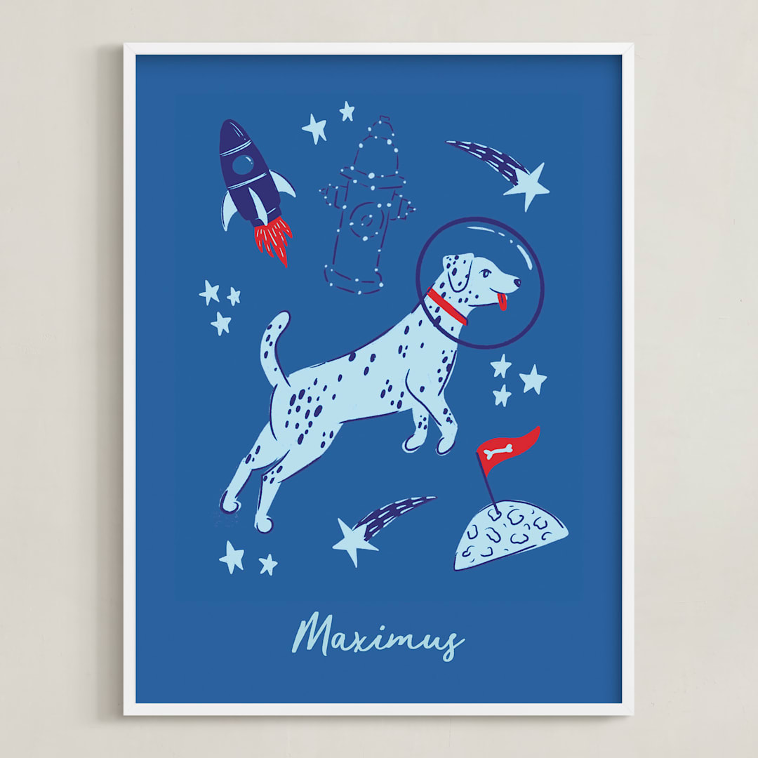 "Space Pup" - Personalized Art Print in Celestial by Kristin Mastoras - Framed