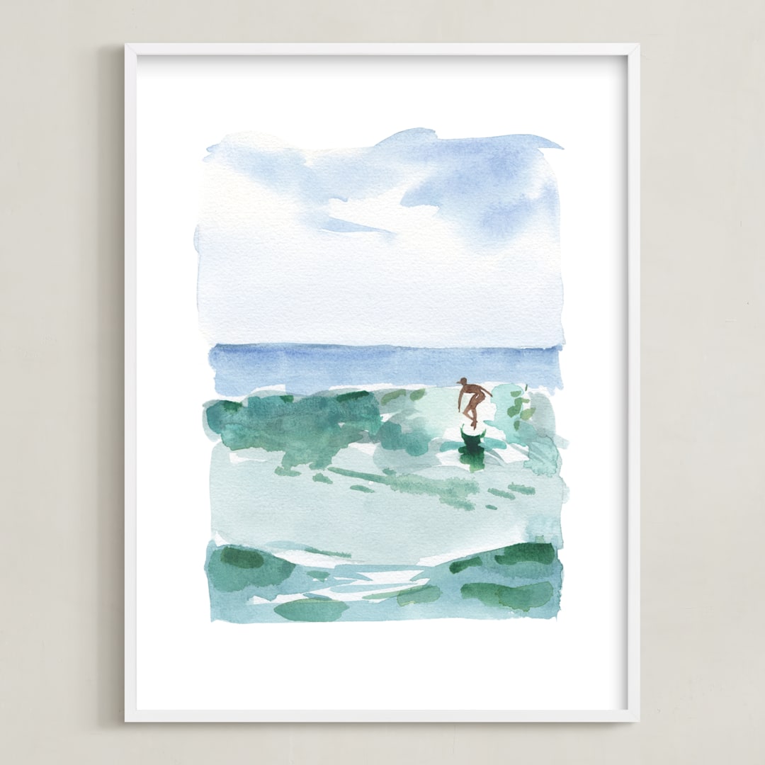 "Hang Five" - Art Print in Pacific Green by Mary Cecelia - Framed