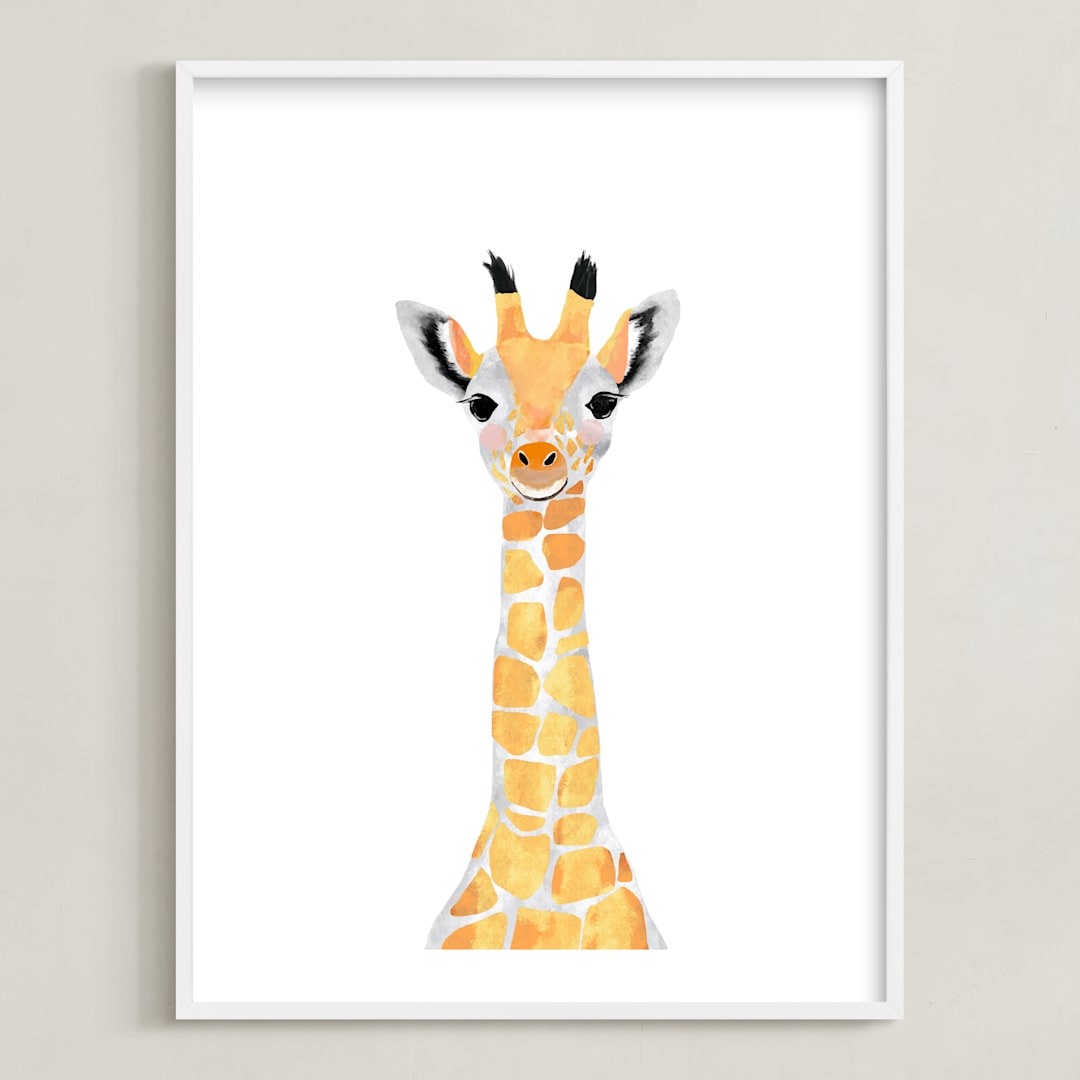 "baby animal.giraffe" - Art Print in merigold by Cass Loh - Framed