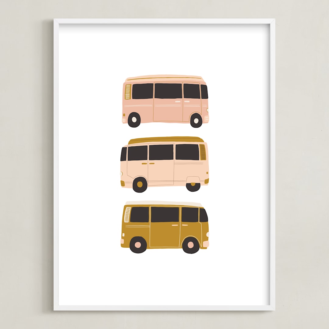 "Vintage Van Crew" - Art Print in Dusty Rose by Alicia Schultz - Framed