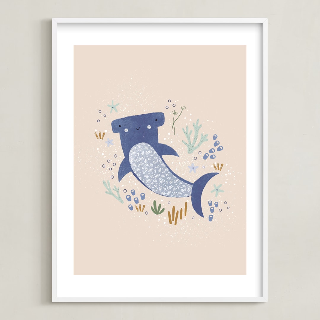 "Sharky cute" - Art Print in Blush by Tati Abaurre - Framed