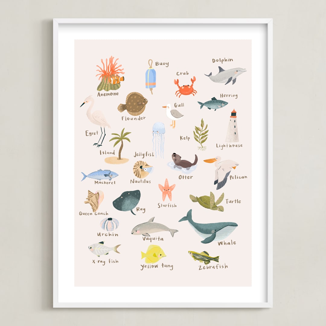"Sea Alphabet" - Art Print in Blush by Kate Blalock - Framed