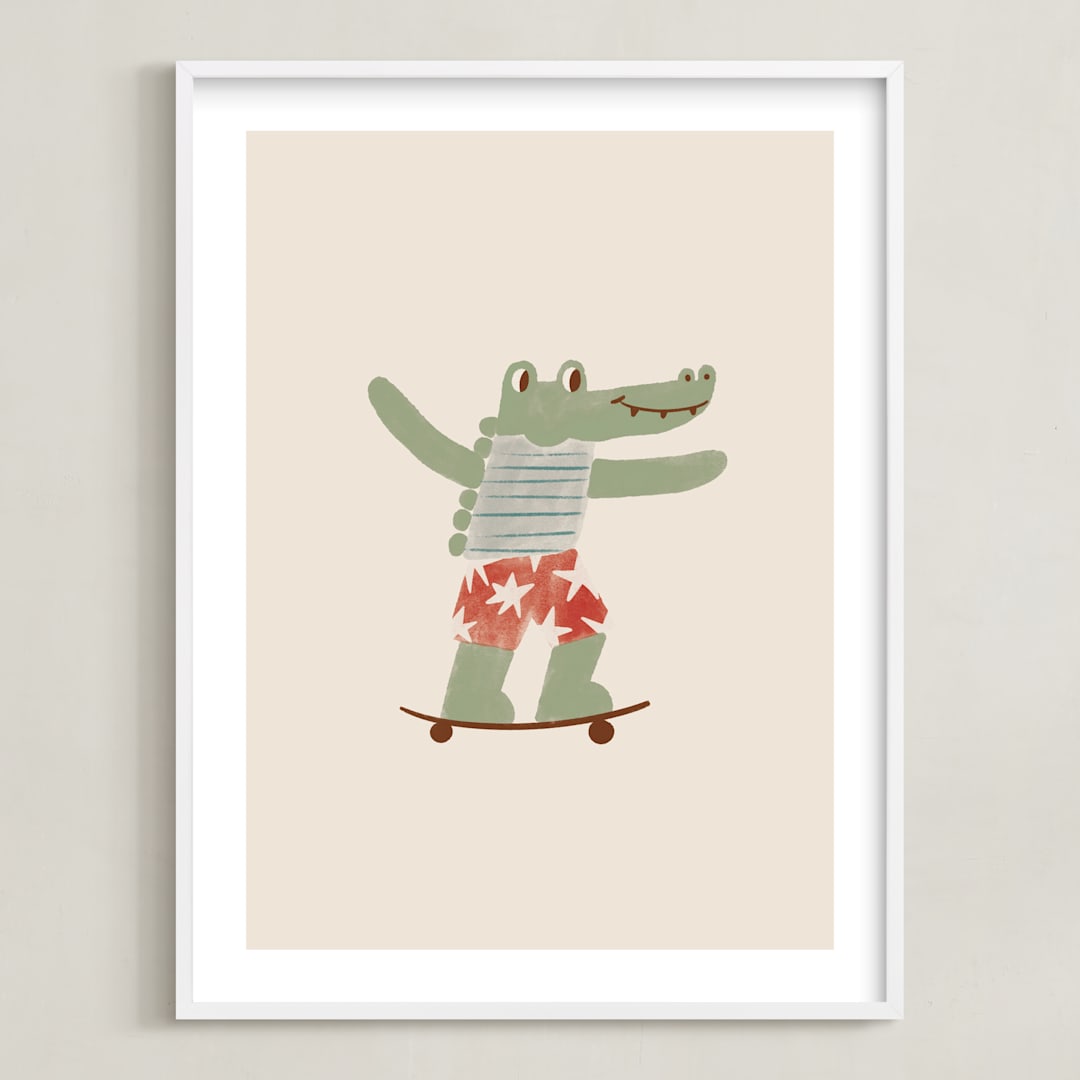 "Skater Croc" - Art Print in Beige by Zove Ahhh - Framed