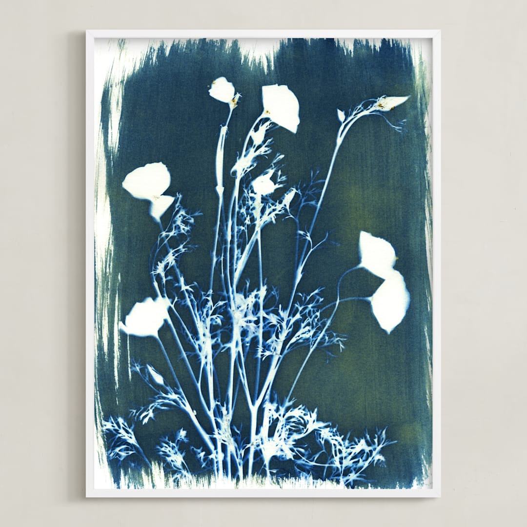 "Golden Blue Poppies" - Art Print in Golden Blue by raven erebus - Framed