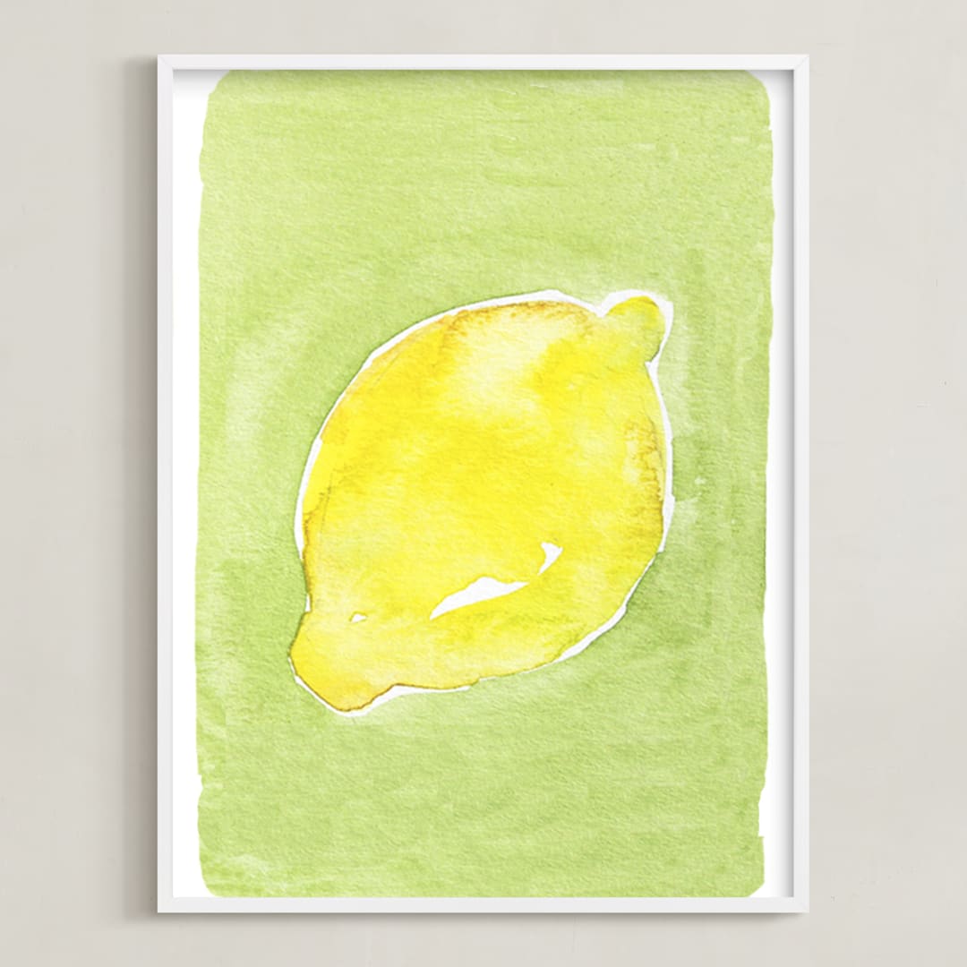 "Watercolor Lemon" - Art Print in Lemon by Megan Kelso - Framed