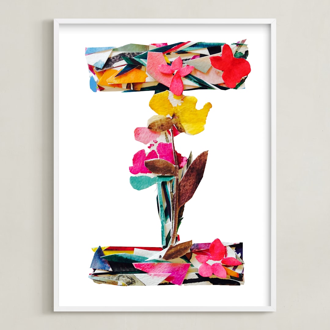 "Collage Letter I" - Art Print in Imperial red by Kiana Lee - Framed