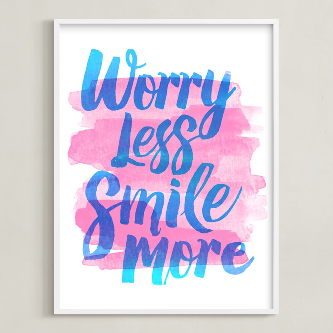 "Worry Less" - Art Print in Cotton Candy by Jessie Steury - Framed