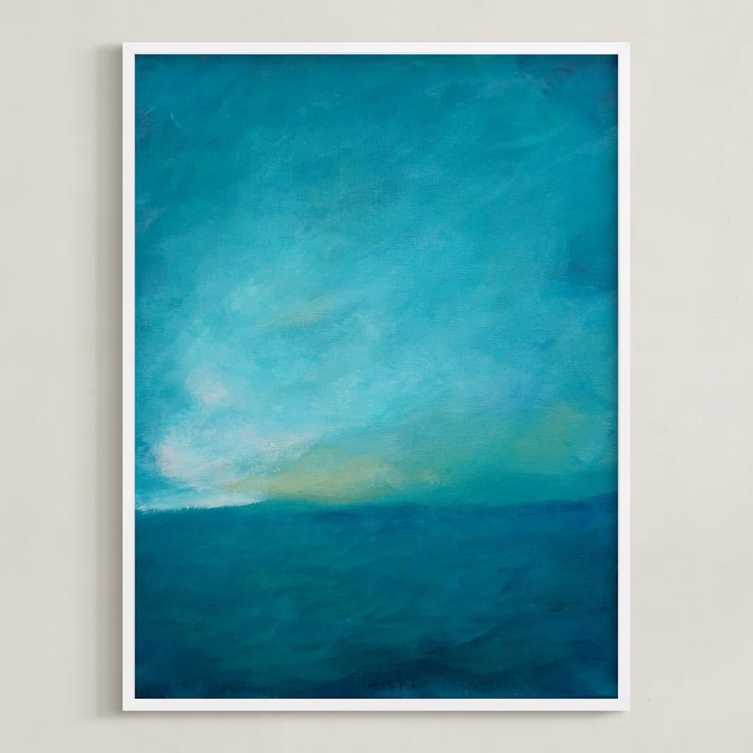 "Storm Break" - Art Print in Cyan by Christy Sheehan - Framed